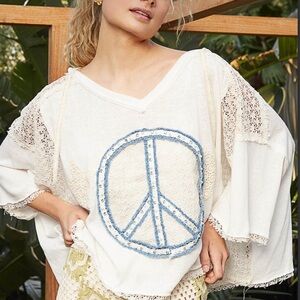 Pol White and Blue Blouse Peace Sign